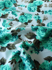 Load image into Gallery viewer, 2YD Teal Roses on Ivory Bullet Techno | Kayla's Destash