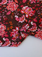 Load image into Gallery viewer, Liberty Floral on Chocolate Nylon Spandex Tricot | Designer Deadstock