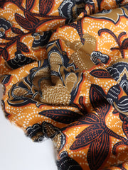 Load image into Gallery viewer, Olive/Rust Floral on Gold Rayon Challis | Designer Deadstock