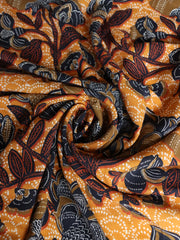 Load image into Gallery viewer, Olive/Rust Floral on Gold Rayon Challis | Designer Deadstock