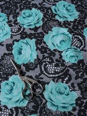 Load image into Gallery viewer, 1YD 20IN Aqua Roses On Paisley Scuba Knit | Kayla's Destash