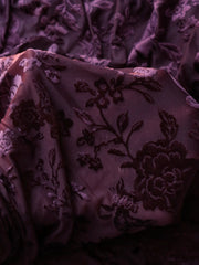 Load image into Gallery viewer, Burgundy Floral Velvet on Stretch Mesh