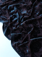 Load image into Gallery viewer, Black/Cocoa Floral Velvet on Stretch Mesh