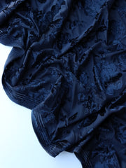 Load image into Gallery viewer, Navy Floral Velvet on Stretch Mesh