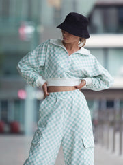 Load image into Gallery viewer, Checkers French Terry | Off White/Granite Green | See You At Six | By The Half Yard