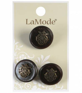 13/16" Brown and Antique Gold Crest Buttons | LaMode