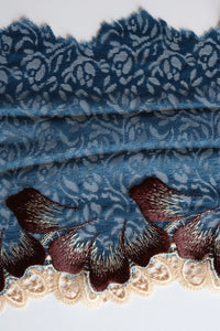 Teal Feathers 7" Wide Embroidered Lace Trim