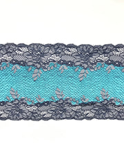 Load image into Gallery viewer, Turquoise & Navy 6.5" Wide Stretch Lace
