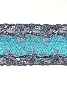 Turquoise & Navy 6.5" Wide Stretch Lace
