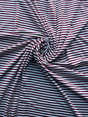 Load image into Gallery viewer, Burgundy & Ivory Mini Stripe Rayon Spandex Jersey