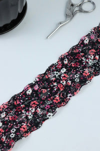 Mini Floral on Black 2" Wide Stretch Lace