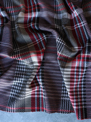 Load image into Gallery viewer, Scarlet & Taupe Houndstooth Plaid Yarn Dyed Jacquard Knit