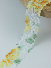Load image into Gallery viewer, Yellow Floral on White 1.5" Wide Stretch Lace
