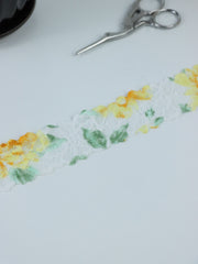 Load image into Gallery viewer, Yellow Floral on White 1.5" Wide Stretch Lace