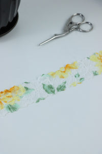 Yellow Floral on White 1.5" Wide Stretch Lace