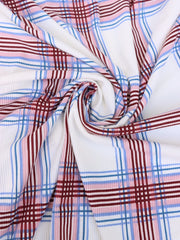 Load image into Gallery viewer, Denim/Burgundy Plaid Yummy 2x1 Rib Knit