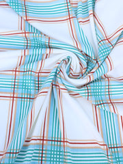 Load image into Gallery viewer, Turquoise/Rust Plaid Yummy 2x1 Rib Knit