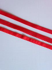 Load image into Gallery viewer, Red Plush Back Satin Strap & Scallop Elastic