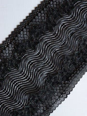 Load image into Gallery viewer, 2YD 4IN REMNANT; Black & Glitter 6.75" Wide Stretch Lace