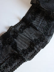 Load image into Gallery viewer, 2YD 4IN REMNANT; Black & Glitter 6.75" Wide Stretch Lace