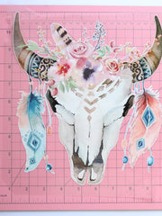 Load image into Gallery viewer, Large Feathers & Flowers Boho Skull Heat Transfer, Iron-On