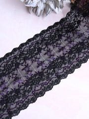 Load image into Gallery viewer, Black & Purple 6" Wide Stretch Lace