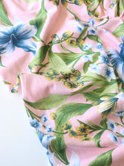 Load image into Gallery viewer, Blue Blossoms on Pink 100% Cotton Jersey
