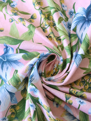 Load image into Gallery viewer, Blue Blossoms on Pink 100% Cotton Jersey