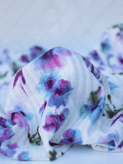 Load image into Gallery viewer, Claudia (Purple/Blue) on Ivory Pointelle Rib Knit
