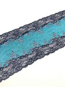 Turquoise & Navy 6.5" Wide Stretch Lace