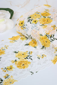 White & Yellow Floral 11" Wide Stretch Lace