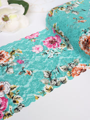 Load image into Gallery viewer, Magenta & Copper Floral On Seafoam 10.75" Wide Stretch Lace
