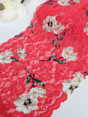 Load image into Gallery viewer, Beige Floral on Red 10.75" Wide Stretch Lace