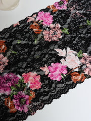 Load image into Gallery viewer, Black/Pink/Coral/Blush Floral 11" Wide Stretch Lace