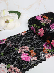 Load image into Gallery viewer, Black/Pink/Coral/Blush Floral 11" Wide Stretch Lace