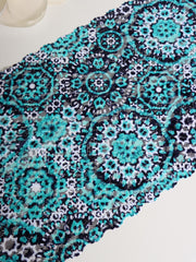Load image into Gallery viewer, 25IN REMNANT; Navy/Teal/White Mandalas 11.25" Wide Stretch Lace