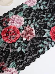 Load image into Gallery viewer, Rose Garden on Black 11" Wide Stretch Lace