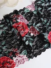 Load image into Gallery viewer, Rose Garden on Black 11" Wide Stretch Lace