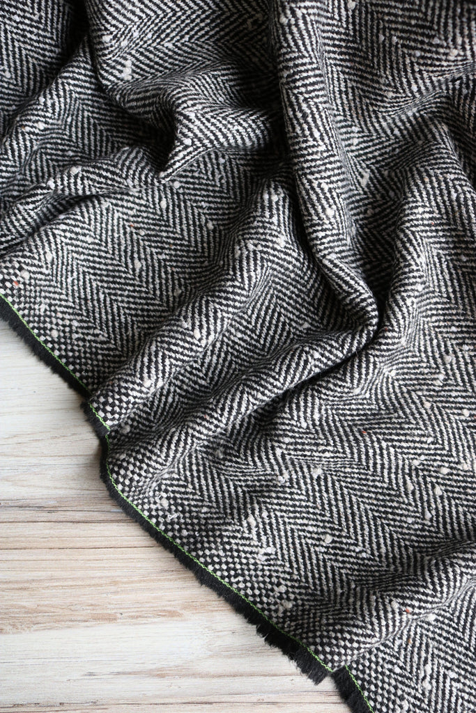 Black & White Herringbone With Nupps Wool Coating | Surge Fabric Shop
