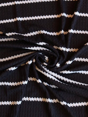 Load image into Gallery viewer, 1.5" Black & .5" Ivory Stripe Waffle Sweater Knit