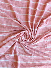 Load image into Gallery viewer, 1.5" Mauve & .5" Ivory Stripe Waffle Sweater Knit