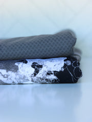 Load image into Gallery viewer, Monochrome Abstract Floral & Slate Gray Crosshatch Swim Bundle | 1/2YD Each