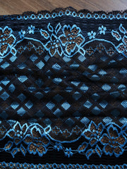Load image into Gallery viewer, 3YD 13IN REMNANT; Black & Blue Shimmer 9" Wide Stretch Lace