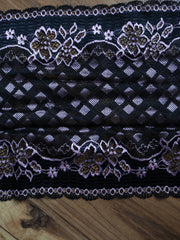 Load image into Gallery viewer, Black & Pink Shimmer 9" Wide Stretch Lace