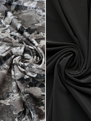 Load image into Gallery viewer, Monochrome Abstract Floral & Black Ribbed Swim Bundle | 1/2YD Each