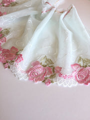 Load image into Gallery viewer, Pink/Mint Green 7.25" Wide Embroidered Lace Trim