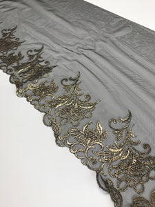 Black & Gold 9" Wide Embroidered Lace Trim