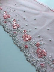 Load image into Gallery viewer, Pink/Silver 7" Wide Embroidered Lace Trim