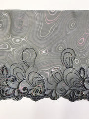 Load image into Gallery viewer, Marbled Black 7.25" Wide Embroidered Lace Trim