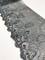 Load image into Gallery viewer, Marbled Black 7.25" Wide Embroidered Lace Trim
